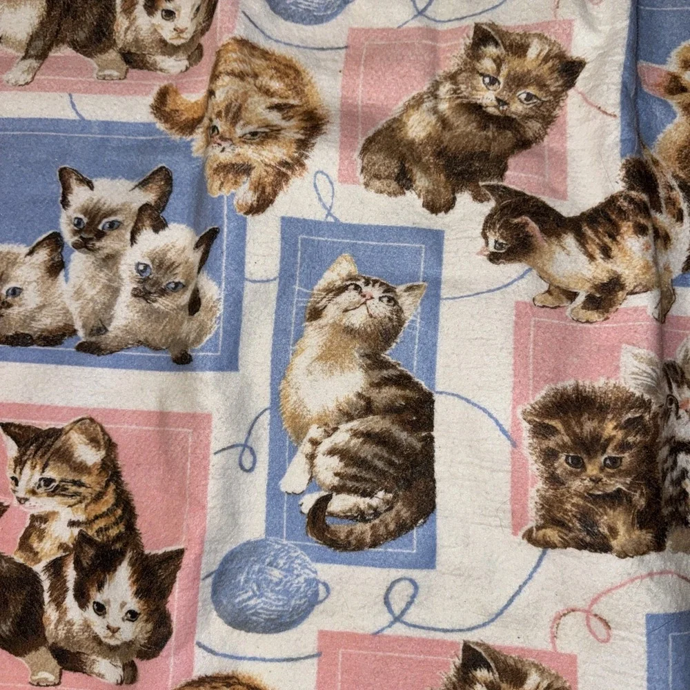 Vintage KITTY KAT Owen 1970's Blanket 72 x 90 Grandmacore Cat
